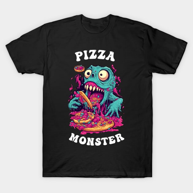 Pizza Monster T-Shirt by Obotan Mmienu